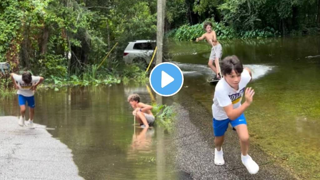 viral video a Shows refreshing contrast to popular perception of a phone addicted younger generation with Playing natural Wakeboarding game