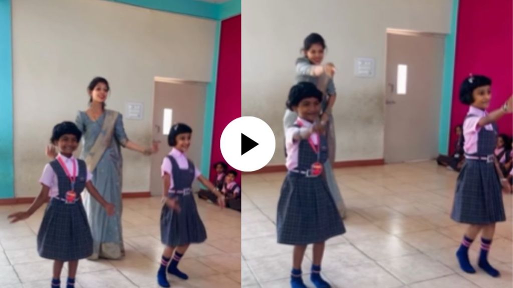 a female teacher teach dance to child students on Bumbro Bumbro song