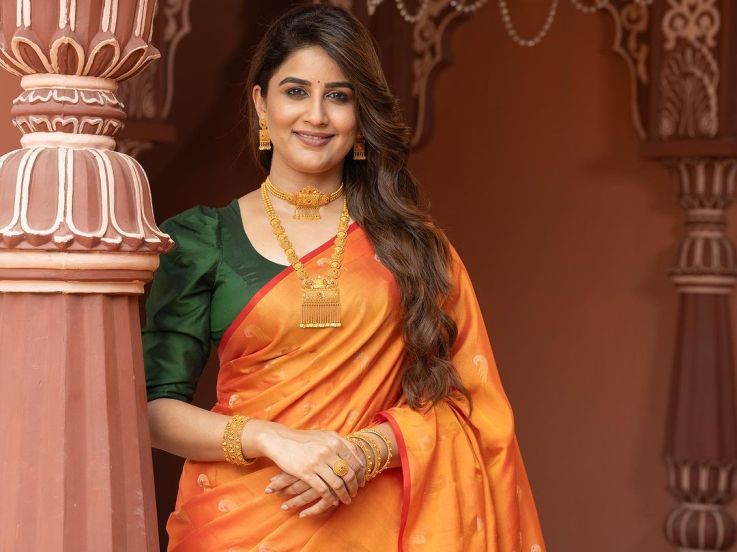 Vaidehi Parashurami Orange Saree