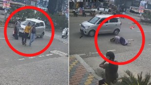 A woman crossing the road was hit by a speeding car in Pimpri Chinchwad