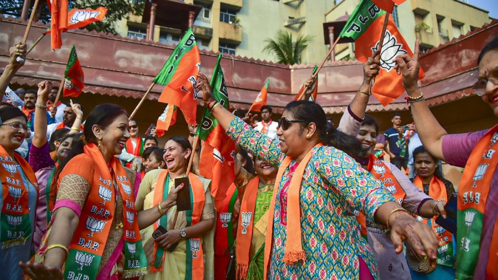 party workers celebrated lok sabha elections victory by bursting firecrackers outside the office
