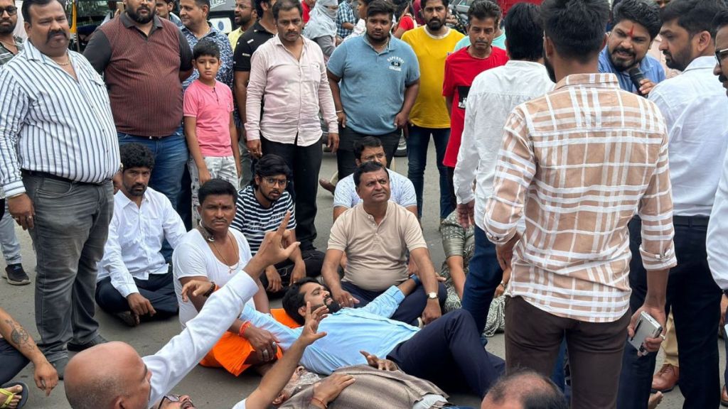Accident at Gangadham Chowk Angry citizens blocked the road