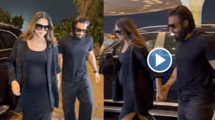 Deepika Padukone flaunts baby bump in all black airport look with husband ranveer singh video viral