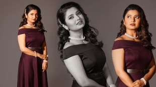 Prajakta Mali posted photos on maroon off shoulder dress on social media