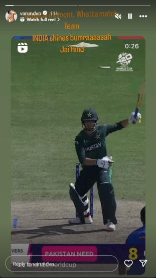 t 20 worldcup India-pakistan match varun dhawan shared Social media after winning the match