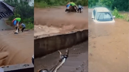 car was about to sink in the flood water
