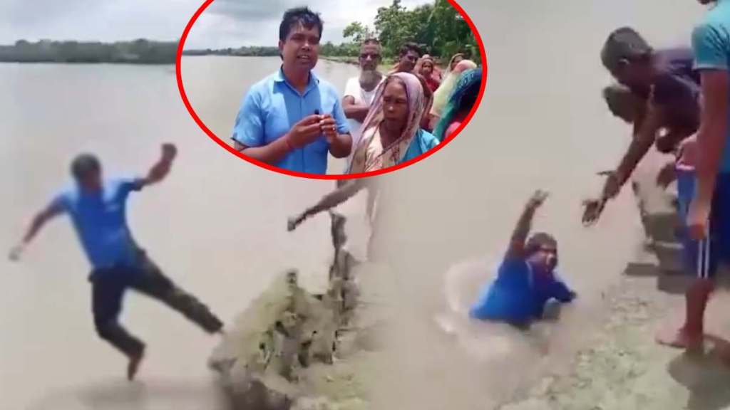 Reporter Falls in river while reporting assam flood Reporter Falls in river while reporting assam flood