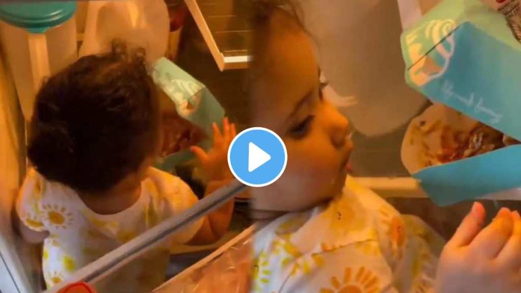 little cute girl Hide in the fridge and eat food little cute girl Hide in the fridge and eat food