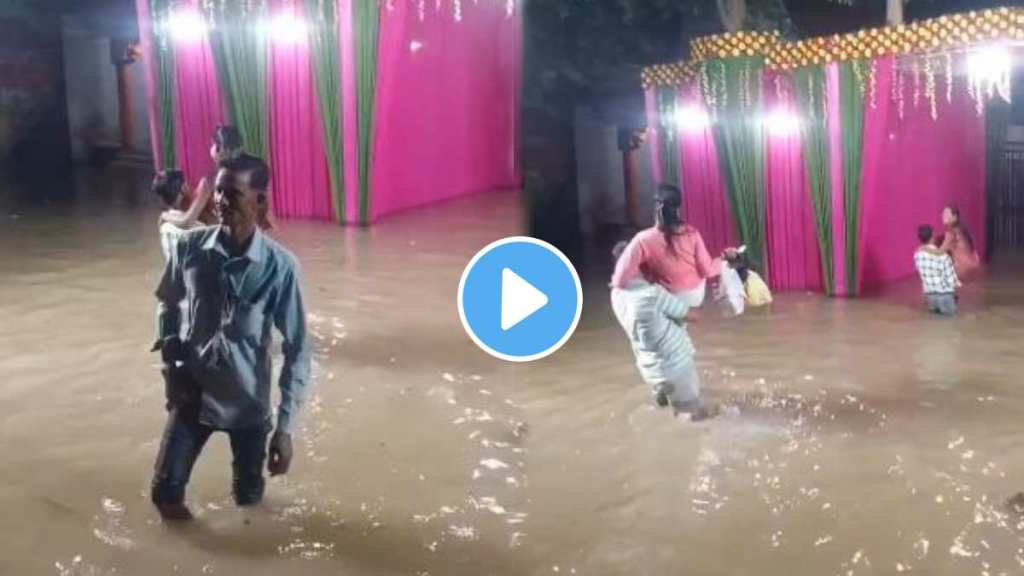 The flood came in wedding hall but people enjoyed food The flood came in wedding hall but people enjoyed food