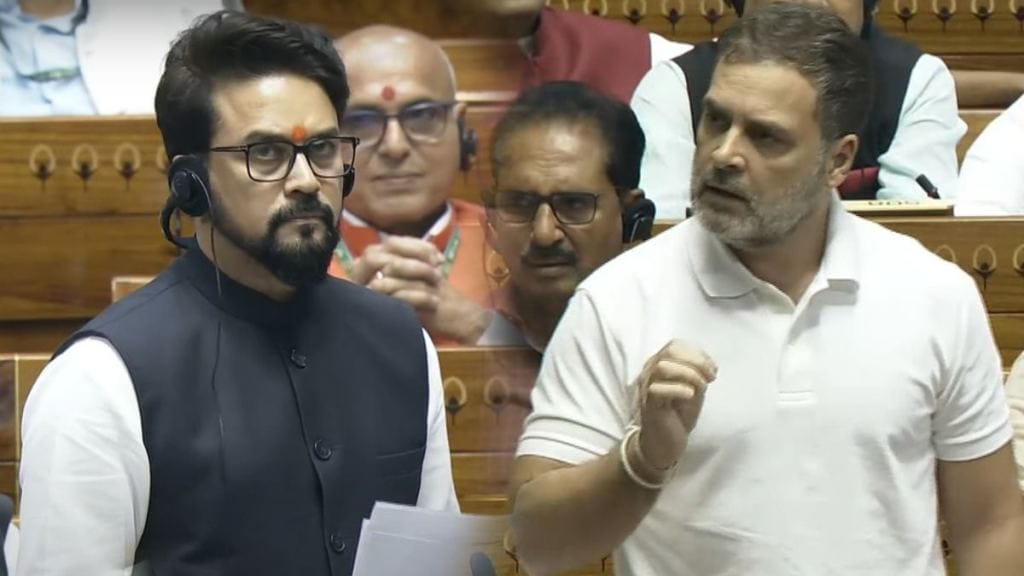 लोकसभेत राहुल गांधी व अनुराग ठाकूर यांच्यात खडाजंगी (PC : Sansad TV) 