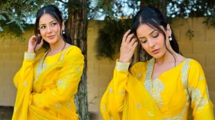 Shehnaaz Gill Yellow Anarkali Dress