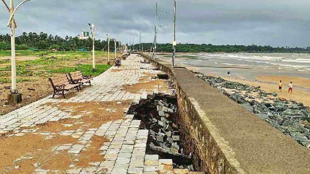 High Tide Erodes foothpath over Sea Wall at Aksa Beach, Erodes foothpath over Newly Built Sea Wall, Environmentalists Urge Demolition of wall at aksa beach, High Tide Erodes foothpath over Newly Built Sea Wall , aksa beach, Tide Erodes Sea Wall High Tide Erodes foothpath over Sea Wall at Aksa Beach, Erodes foothpath over Newly Built Sea Wall, Environmentalists Urge Demolition of wall at aksa beach, High Tide Erodes foothpath over Newly Built Sea Wall , aksa beach, Tide Erodes Sea Wall