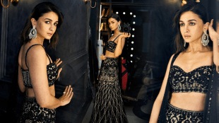 Alia Bhatt black designer lehenga in Anant Ambani Radhika Merchant sangeet
