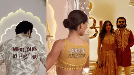 Anant ambani radhika merchant wedding Bollywood celebrities look with Anants brigade slogan