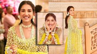 radhika merchant haldi ceremony floral jaal dupatta look