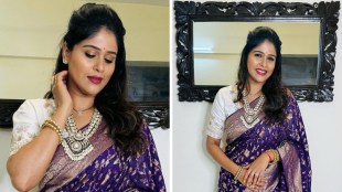 Akshaya Deodhar Purple Saree Look
