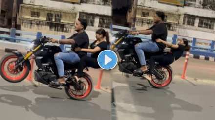 Biker performs dangerous stunt