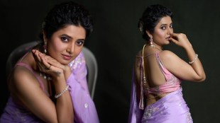 Prajakta Mali Purple Saree Look