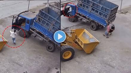 Viral Video woman jumps onto moving truck for saving accident