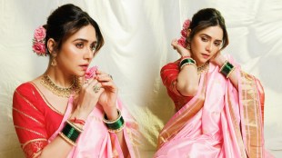 Amruta Khanvilkar Pink Paithani Saree