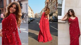 rasha-thadani-instagram-photo-red-saree-viral-photo