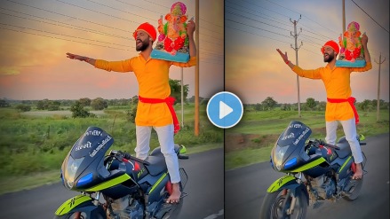 ganesh chaturthi young man bike stunt with ganesha idol