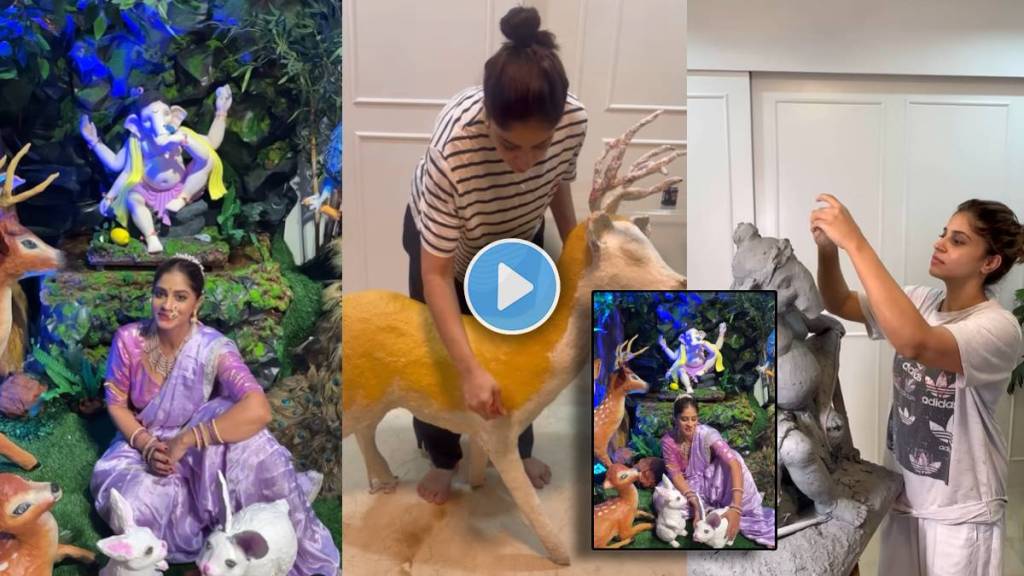 shweta mahadik made ganpati idol and jungle theme decor for bappa