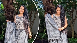 Aishwarya Narkar Grey Saree Look