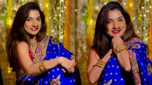 Bigg Boss Marathi Season 5 fame Jahnavi Killekar Blue Saree Look Viral