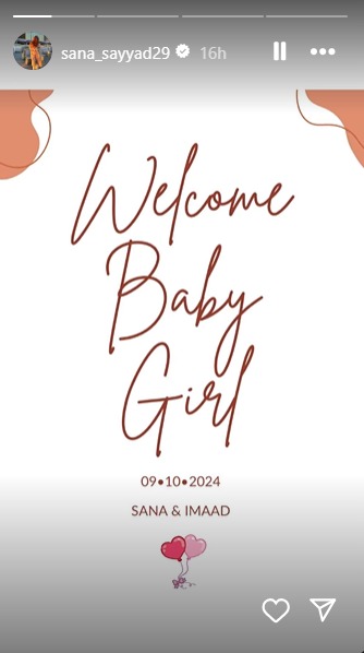Sana Sayyad Welcomes Baby Girl