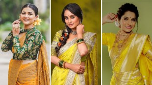 Shardiya Navratri Yellow Colour Saree Look