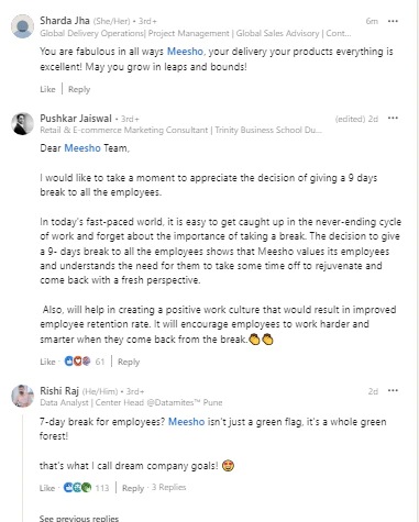 Meesho has announced a nine-day leave for its employees. (Photo: Meesho/LinkedIn)