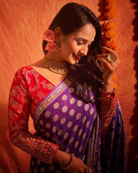 Divya Pugaonkar Purple Saree Photoshoot