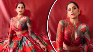 Sai Tamhankar Red Floral Lehenga