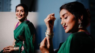 Sonali Kulkarni Green Silk Saree Look