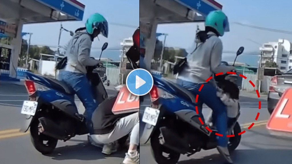 child fell down from the scooter while his mother was driving it viral video on social media child fell down from the scooter while his mother was driving it viral video on social media