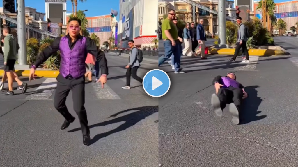 Viral video of a man dancing on Taambdi Chaamdi marathi song sleeping on road in foreign Viral video of a man dancing on Taambdi Chaamdi marathi song sleeping on road in foreign