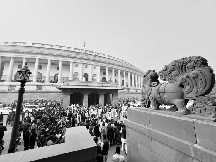 india alliance leaders protested against home minister amit shah statement about b r ambedkar