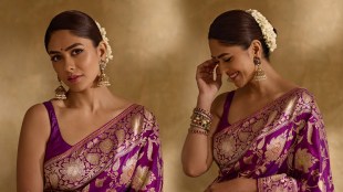 Mrunal Thakur Purple Banarasi Silk Saree Look