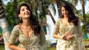 Nora Fatehi White Designer Saree Look
