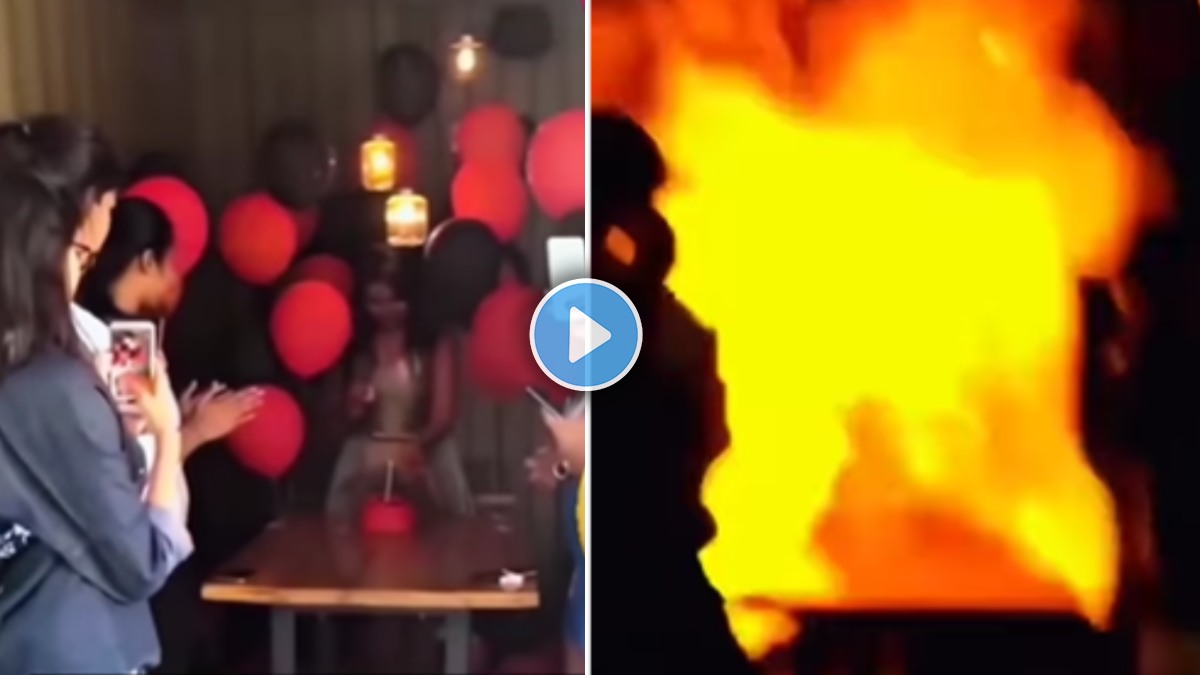 Party Exploded Fire at birthday party girl shocking video viral on social media ...