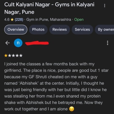  Pune Man Leaves One-Star Review For Gym After Girlfriend Cheats On Him