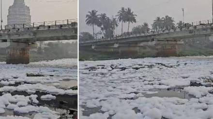 Indrayani river is foaming in Alandi