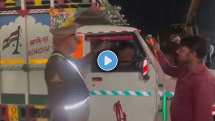 Police scolded truck driver for writing shayari on truck viral video on social media