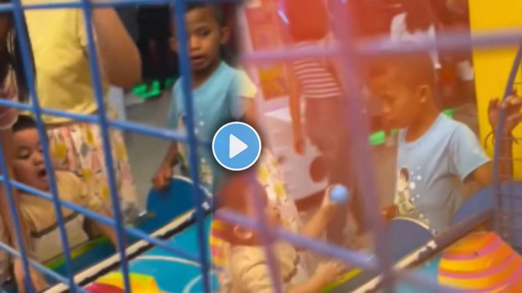 Baby Boy touch unknown boy and gave him ball to play game