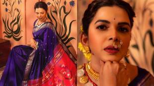 Mitali Mayekar In Purple Paithani Saree for the Premiere of Fussclass Dabhade In Pune