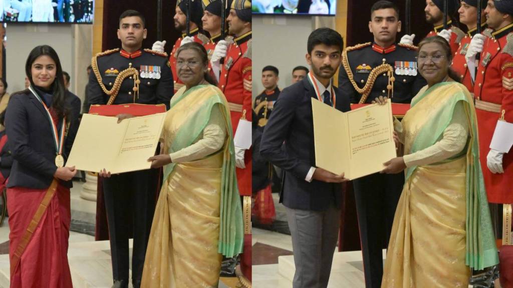 Manu Bhaker and D Gukesh received Khel Ratna Award Manu Bhaker and D Gukesh received Khel Ratna Award