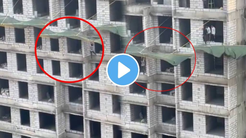 Mumbai: Worker Attempts Suicide Twice in Vikhroli, Saved by Safety Nets After Jumping From 13th Floor video goes viral