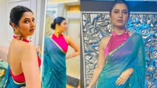 Prajakta mali in designer saree, prajakta mali In Peacock color saree