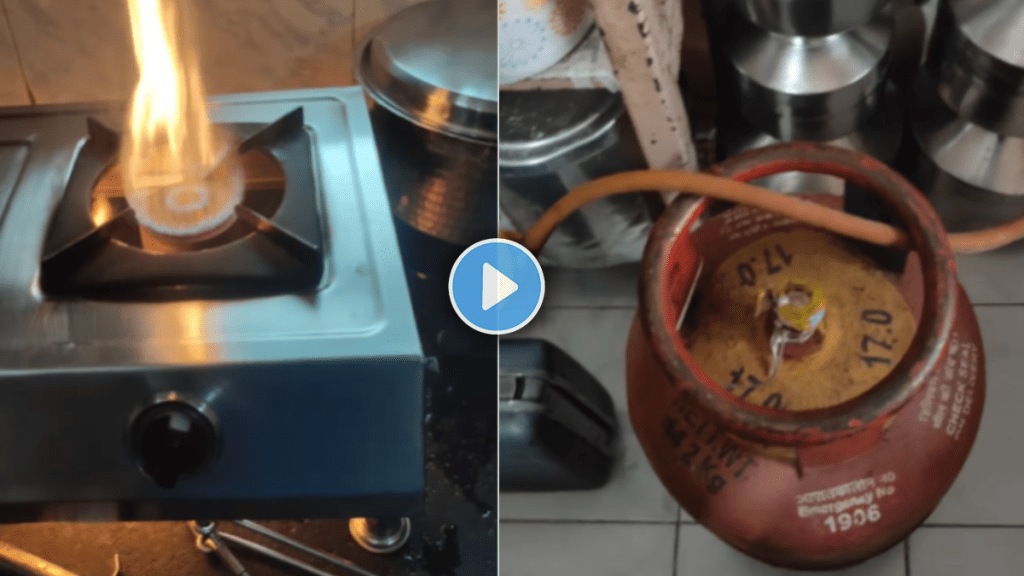 Gas cylinder empty mistake gas stove catches fire shocking video viral on social media Gas cylinder empty mistake gas stove catches fire shocking video viral on social media
